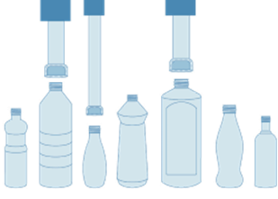 Illustration viser kapsler der skrues på forskellige flasker der har forskellig højde