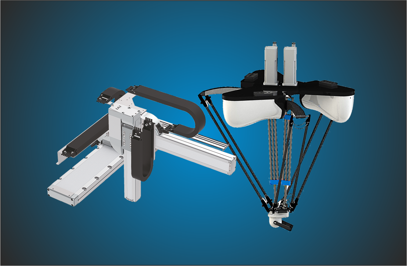 Topbillede med næroptagelse af XYZ system og pick-and-place robot