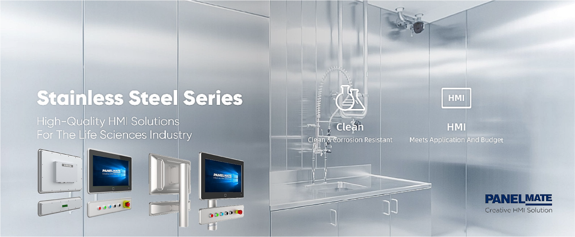 Topbillede af panels i rustfrit miljø