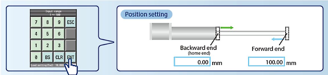 Illustration viser tal-keyboard for position setting af aktuator