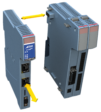 Graf viser hvordan Flex-X nano kobles sammen med I/O moduler