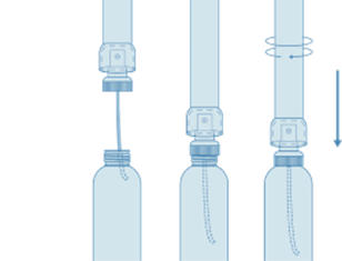 Illustration der viser positionering af kapsel/låg på aerosoler