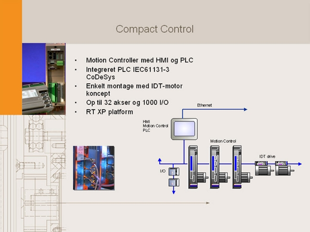 Illustration af compact control system med fakta og tegning af netværknetværk