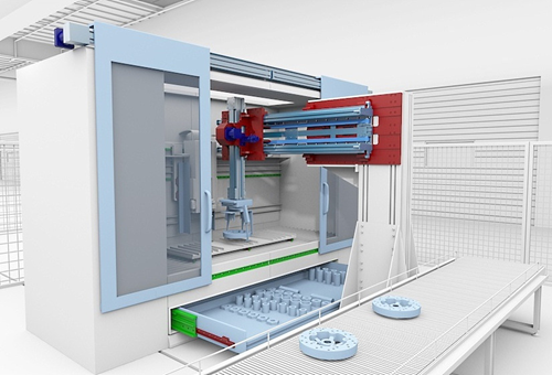 Vandret XY system flytter emner til/fra en CNC-maskine