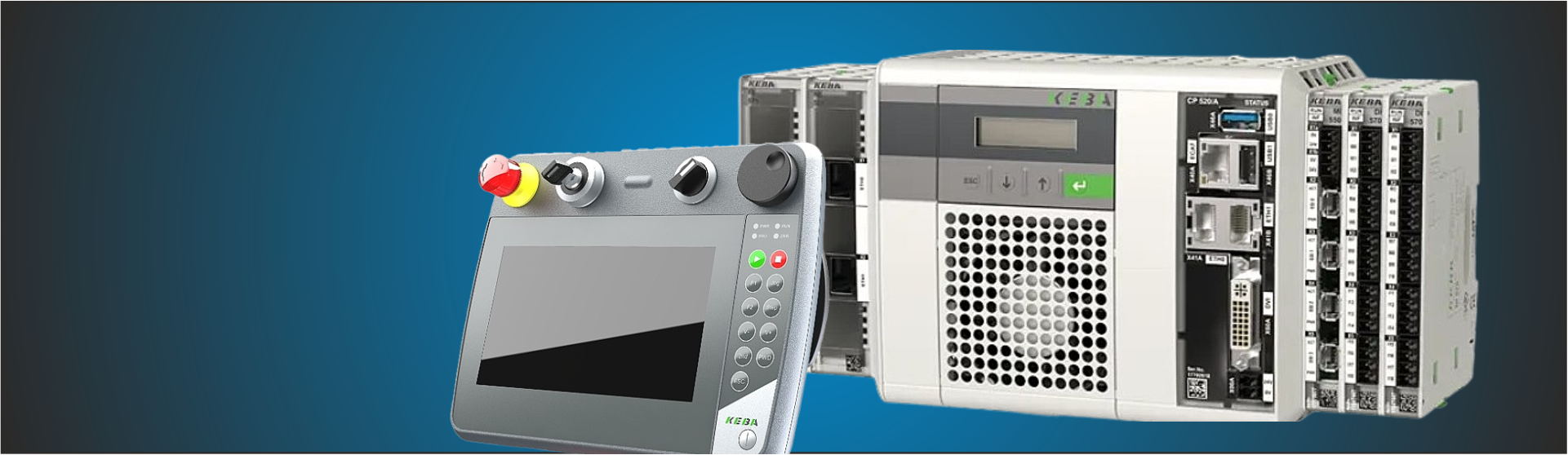 Topbillede med Keba HMI og controller med I/O moduler
