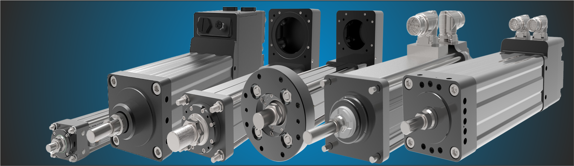 Top billede viser en gruppe Exlar aktuatorer