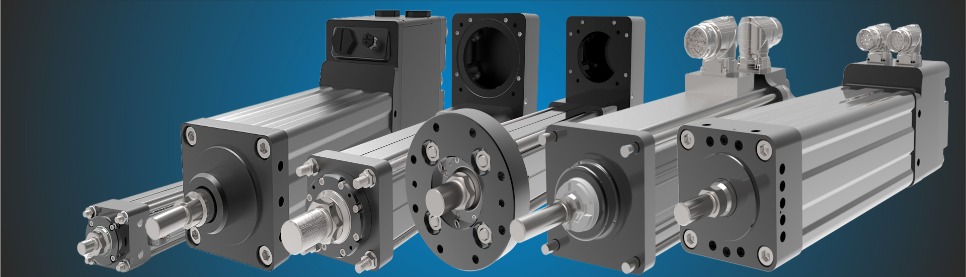 Top billede viser en gruppe Exlar aktuatorer