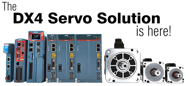 DX4 Servo Solution vist med controller kombination og forskellig størrelse motor.