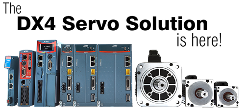 DX4 Servo Solution vist med controller kombination og forskellig størrelse motor.