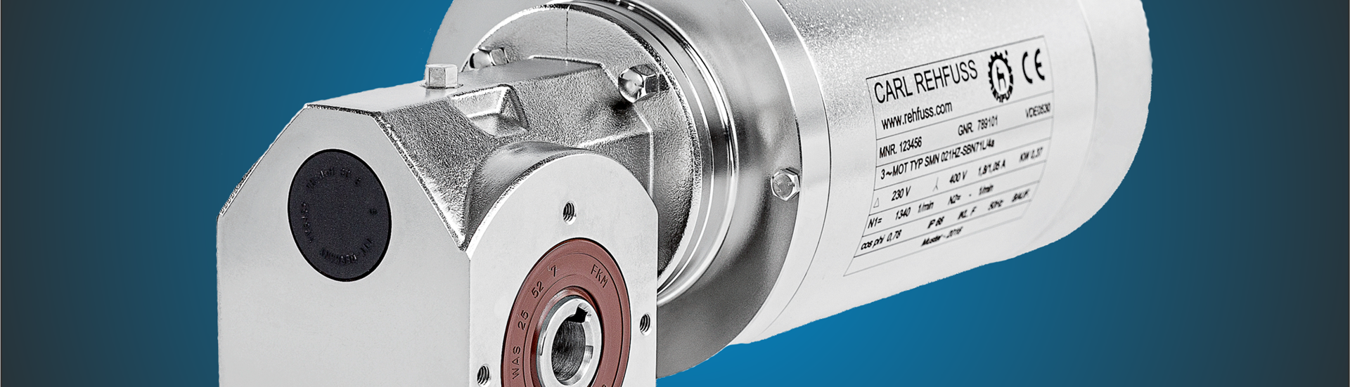 Topbillede med næroptagelse af Rehfuss gearmotor IP69K