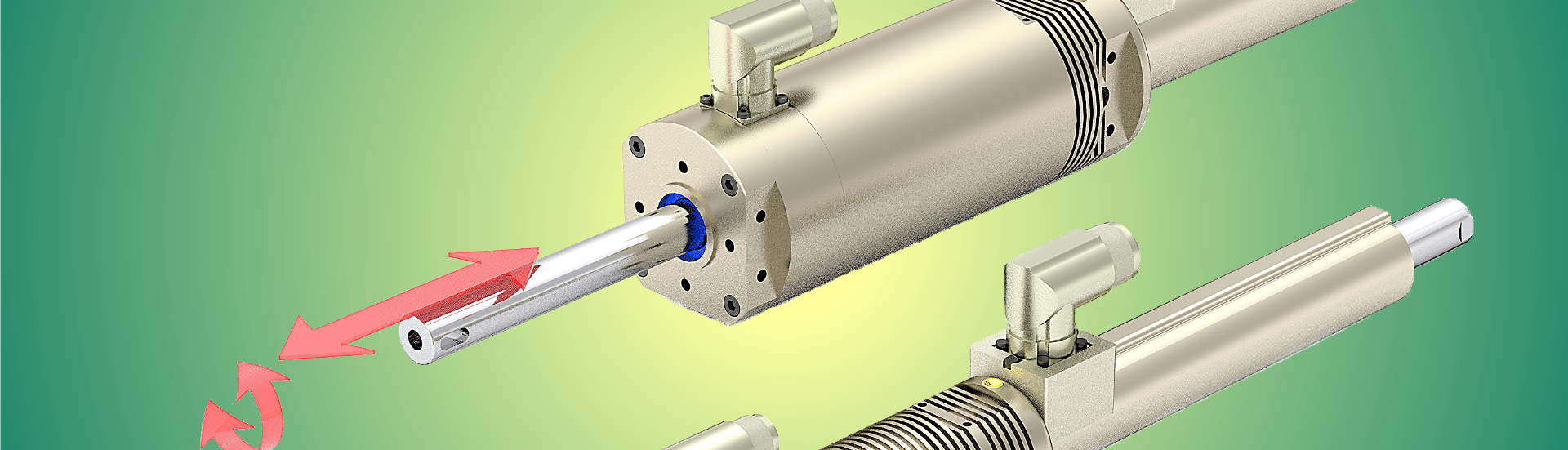 Topbillede med næroptagelse af LinMot lineær-roterende aktuator