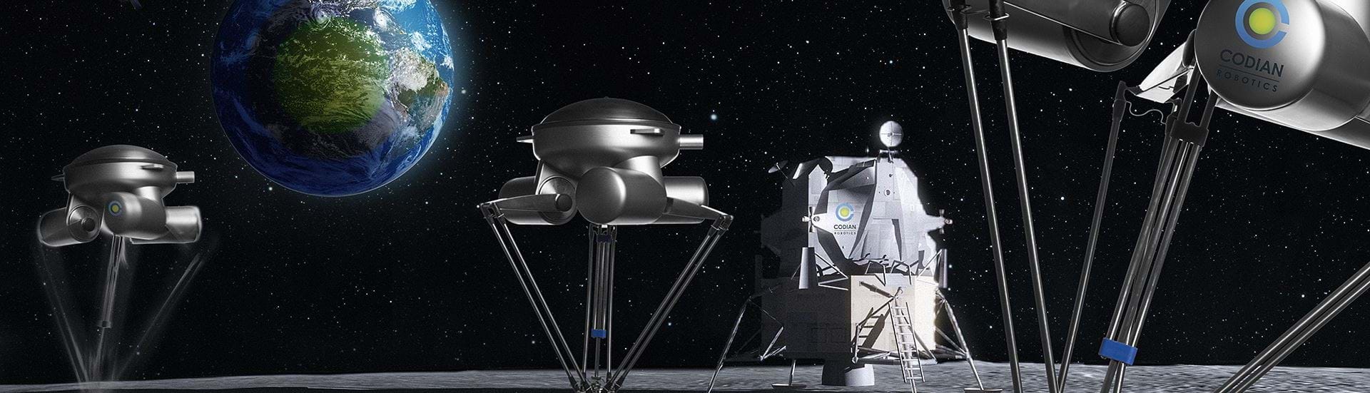 Topbillede med Delta Robotter og universet som baggrund